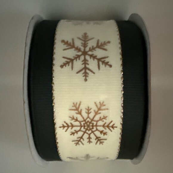 Holiday Pine Ribbon 2.5" X 8 Yds Snowflake Design By Place & Time Wrapping Gold - Picture 2 of 6